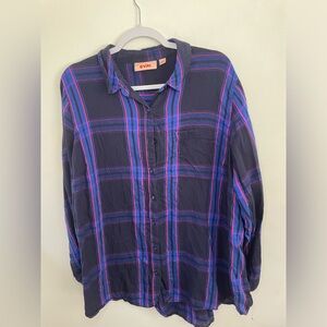 Evri Womens Plus SZ 2X Plaid Button Down Long Sleeve 1 Pocket Shirt